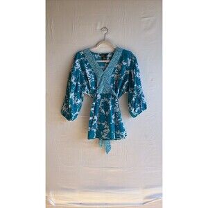 George ME by Mark Eisen Turquoise Floral Empire Waist Tunic
